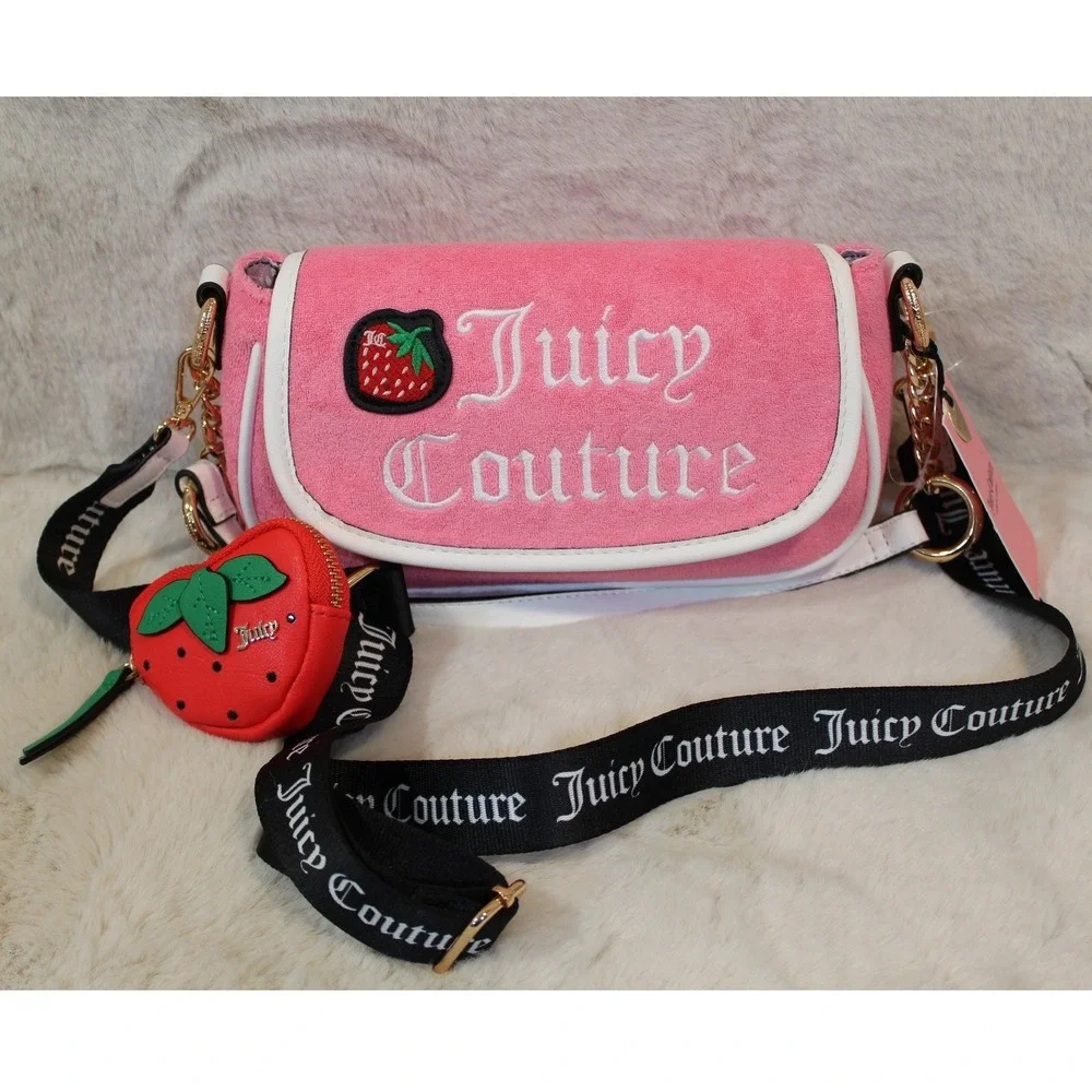 Juicy‎ Couture Pink Strawberry Y2K Tote Shoulder / cross body Bag Bow Crown NWT - Picture 9 of 9